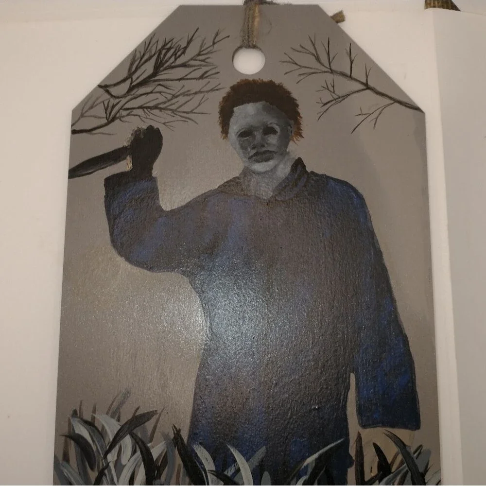 Hand Crafted Michael Myers Art Painting On Wood 13x8